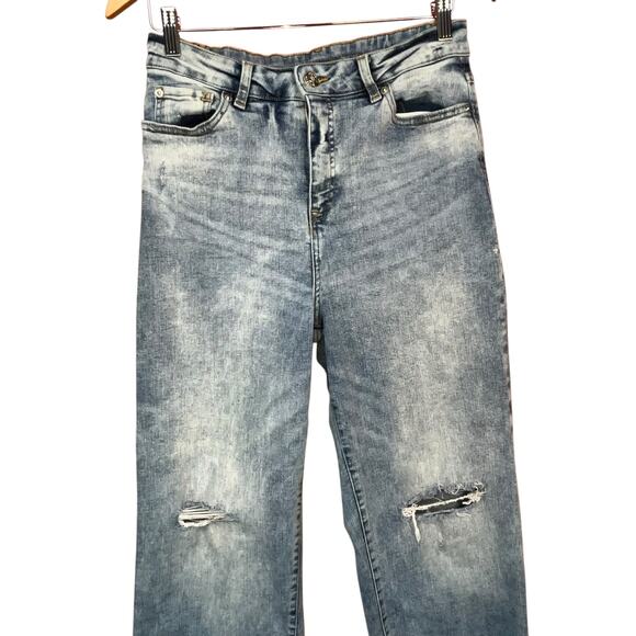 INC Denim International Blue Distressed High Rise‎ Straight Stretchy Jeans 10 - Picture 3 of 8